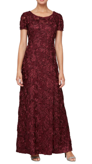 Alex Evenings Women's Rosette Lace A Line Gown Purple Size 16 Petite