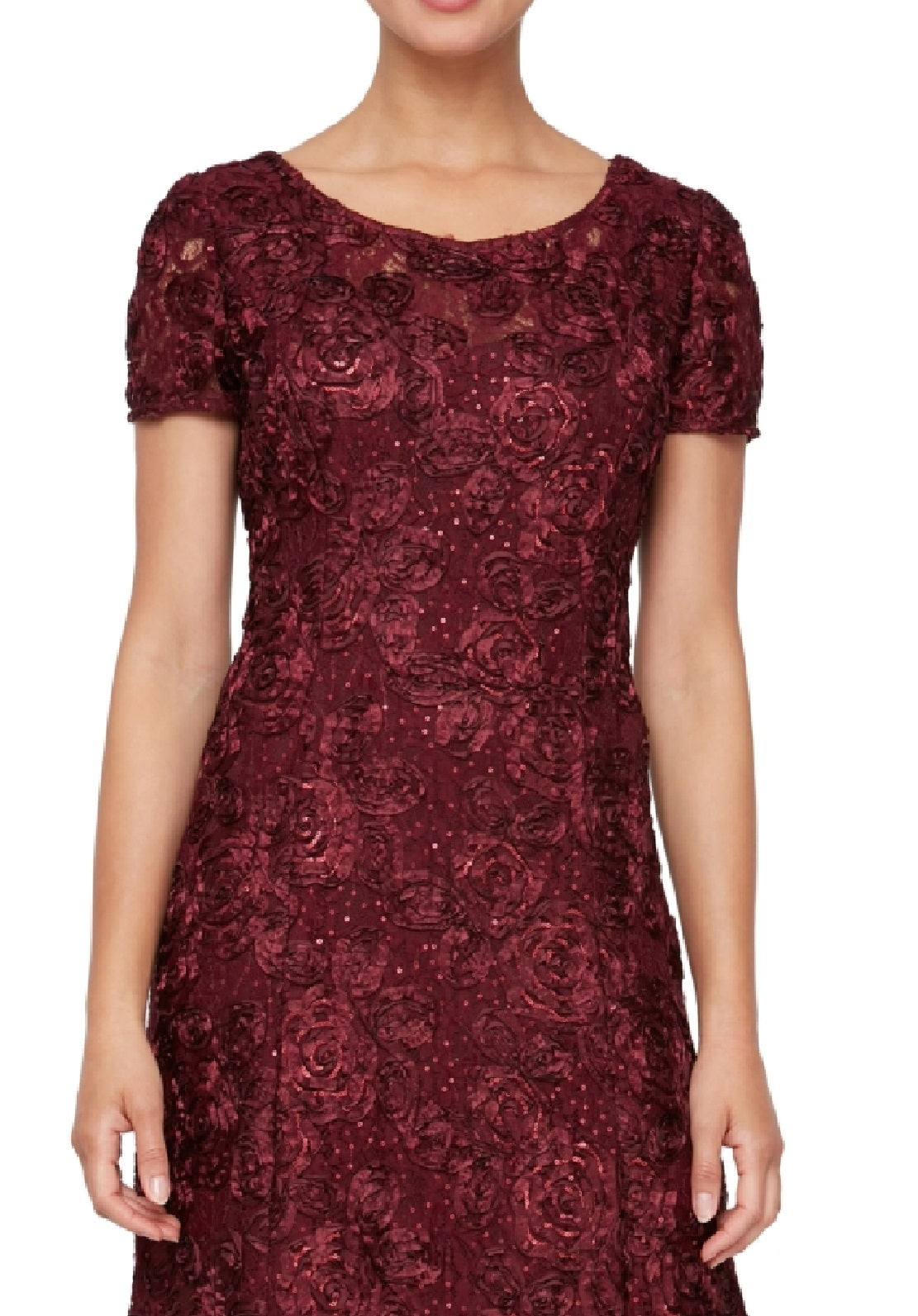 Alex Evenings Women's Rosette Lace A Line Gown Purple Size 16 Petite