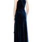 Alex Evenings Women's Velvet Beaded Trim Ruffled Gown Blue Size Medium