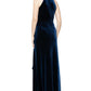 Alex Evenings Women's Velvet Beaded Trim Ruffled Gown Blue Size 12