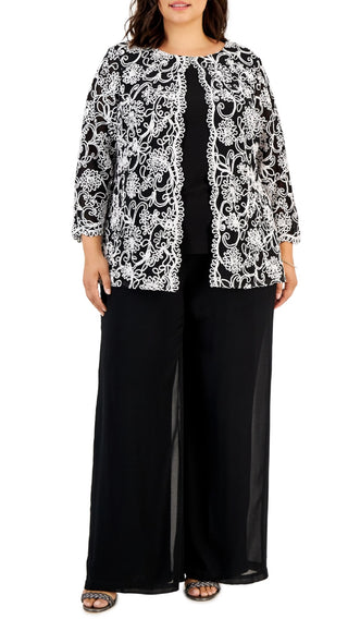 Alex Evenings Women's Embroidered Mock Twinset Top Black Size 1X