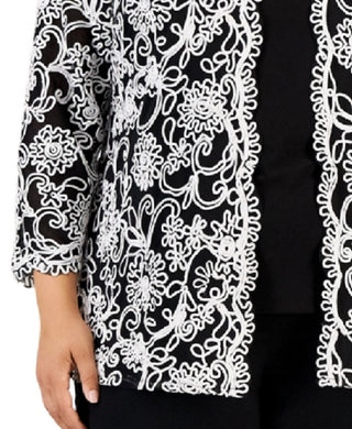 Alex Evenings Women's Embroidered Mock Twinset Top Black Size 1X