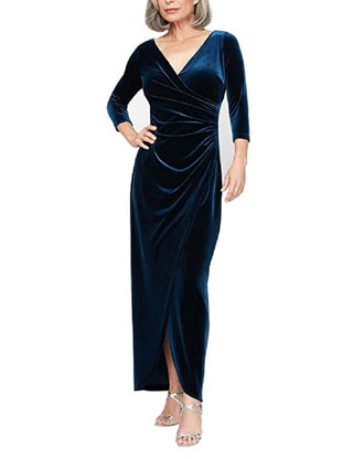 Alex Evenings Women's Long Surplice Neckline Dress Skirt Blue Size 8