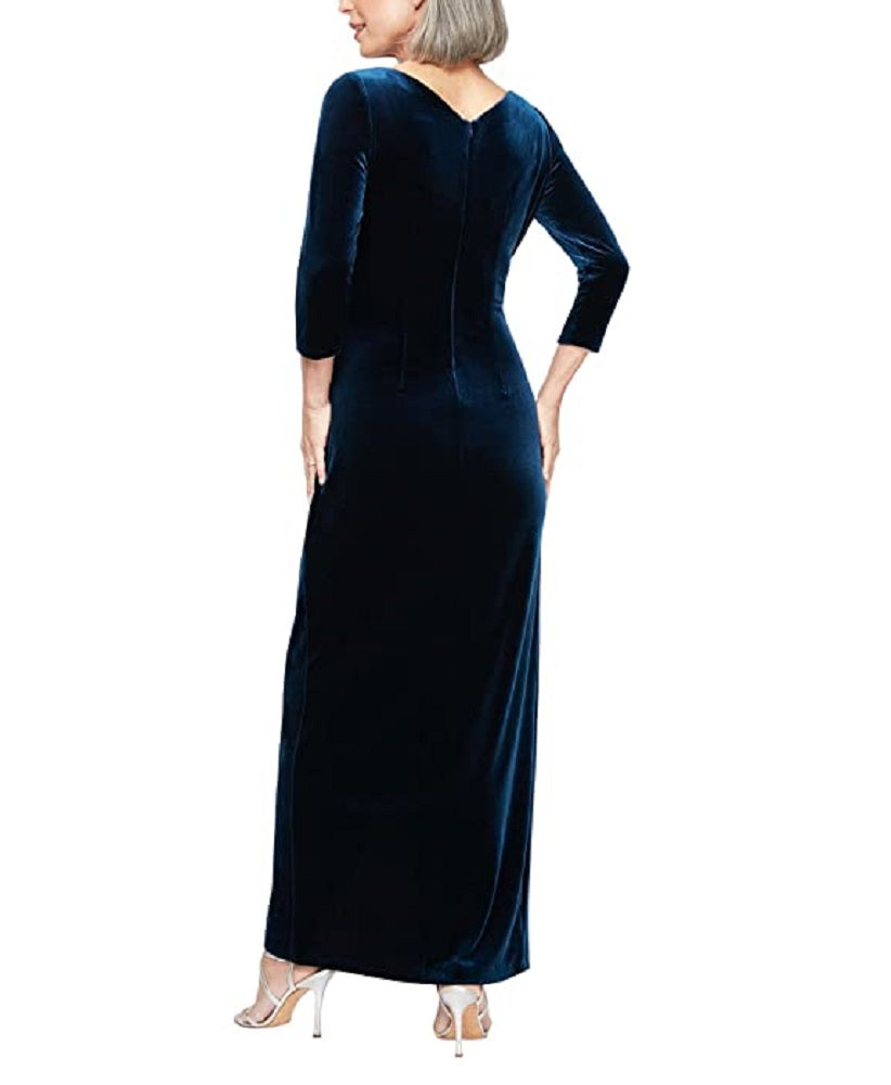 Alex Evenings Women's Long Surplice Neckline Dress Skirt Blue Size 8