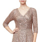 Alex Evenings Women's Sequined 3/4 Sleeve Dress Brown Size 14