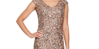 Alex Evenings Women's Sequined V Neck Sheath Dress Pink Size Petite 16