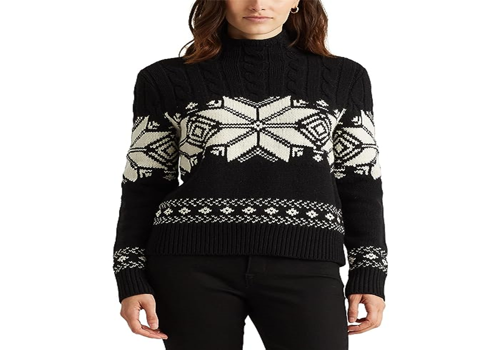 Ralph Lauren Women's Superb Long Sleeve Funnel Knit Black Size Medium