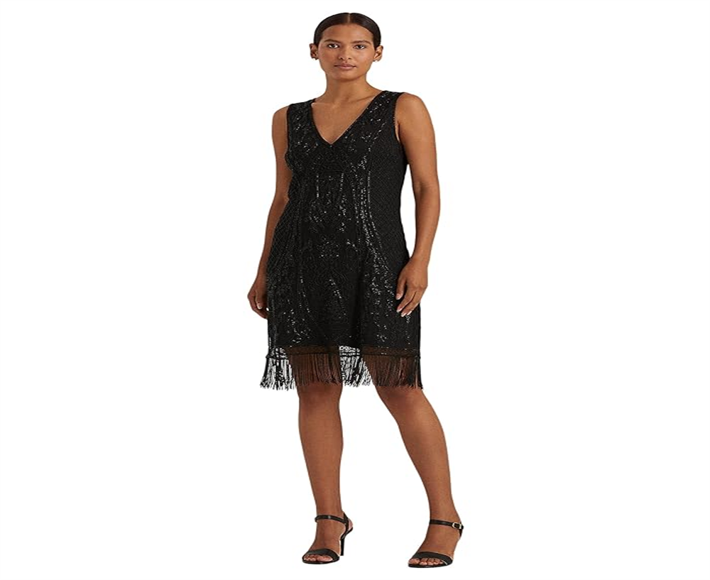 Ralph Lauren Womens Beaded Sleeveless Cocktail Dress Black Size 0