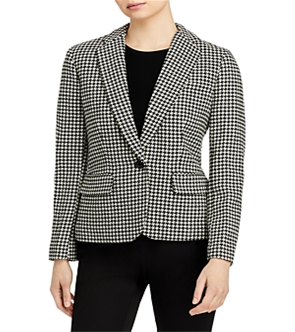 Ralph Lauren Women's Houndstooth Slim Fit Blazer Black Size 14