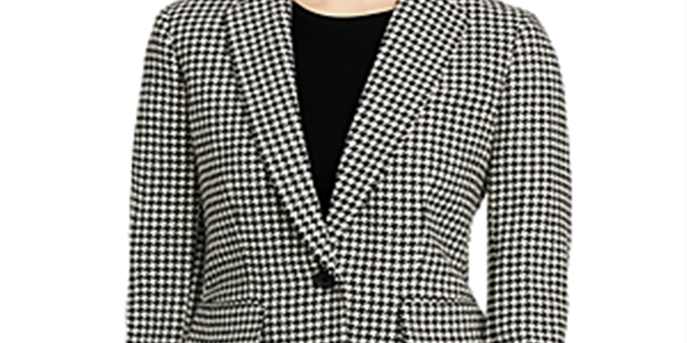 Ralph Lauren Women's Houndstooth Slim Fit Blazer Black Size 14