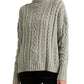 Ralph Lauren Women's Stretch Textured Ribbed Heather Long Sleeve Mock Neck Sweater Grey Size Small