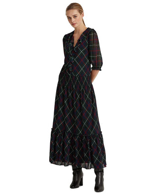 Ralph Lauren Women's Plaid Georgette Dress Black Size 8