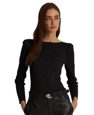 Ralph Lauren Women's Metallic Puff Sleeve Sweater Black Size Large – Steals