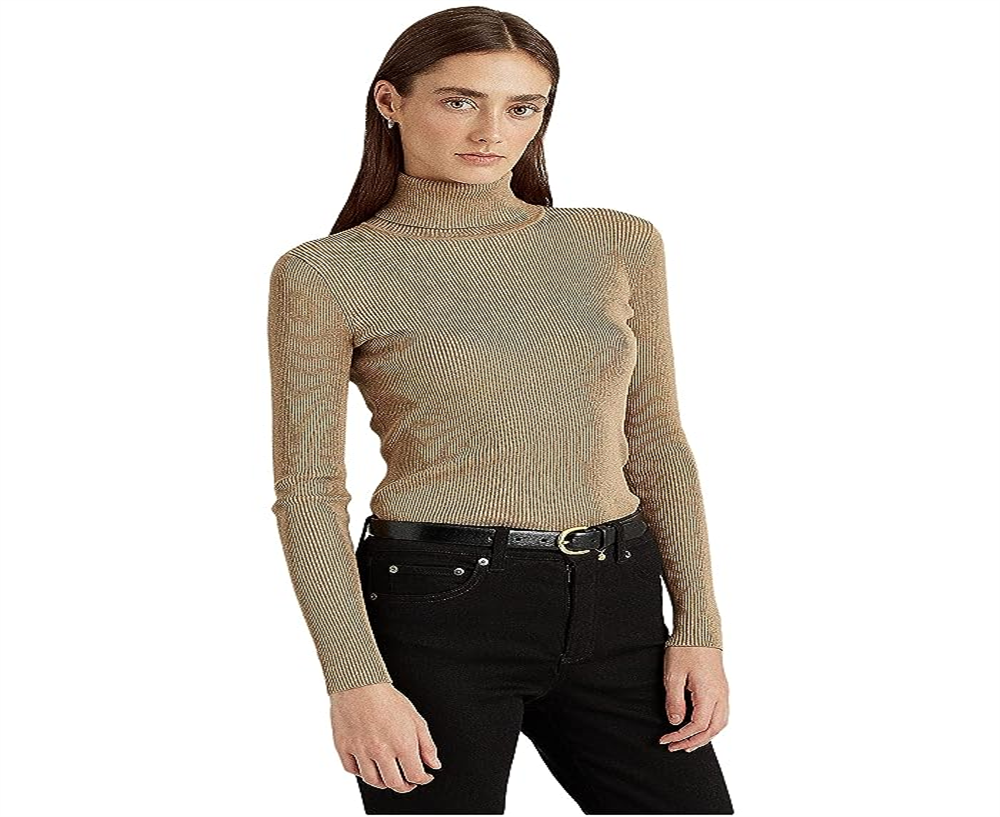 Ralph Lauren Women's Ribbed Turtleneck Sweater Yellow Size Petite Small