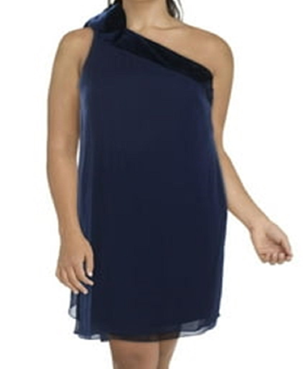 Ralph Lauren Women's One Shoulder Mini Cocktail and Party Dress Blue Size 14