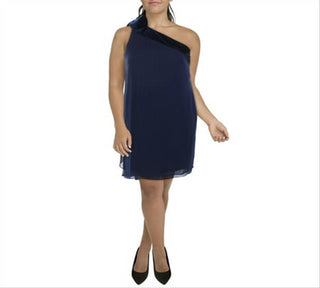 Ralph Lauren Women's One Shoulder Mini Cocktail and Party Dress Blue Size 14