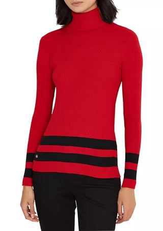 Ralph Lauren Women's Striped Turtleneck Sweater Red Size Large