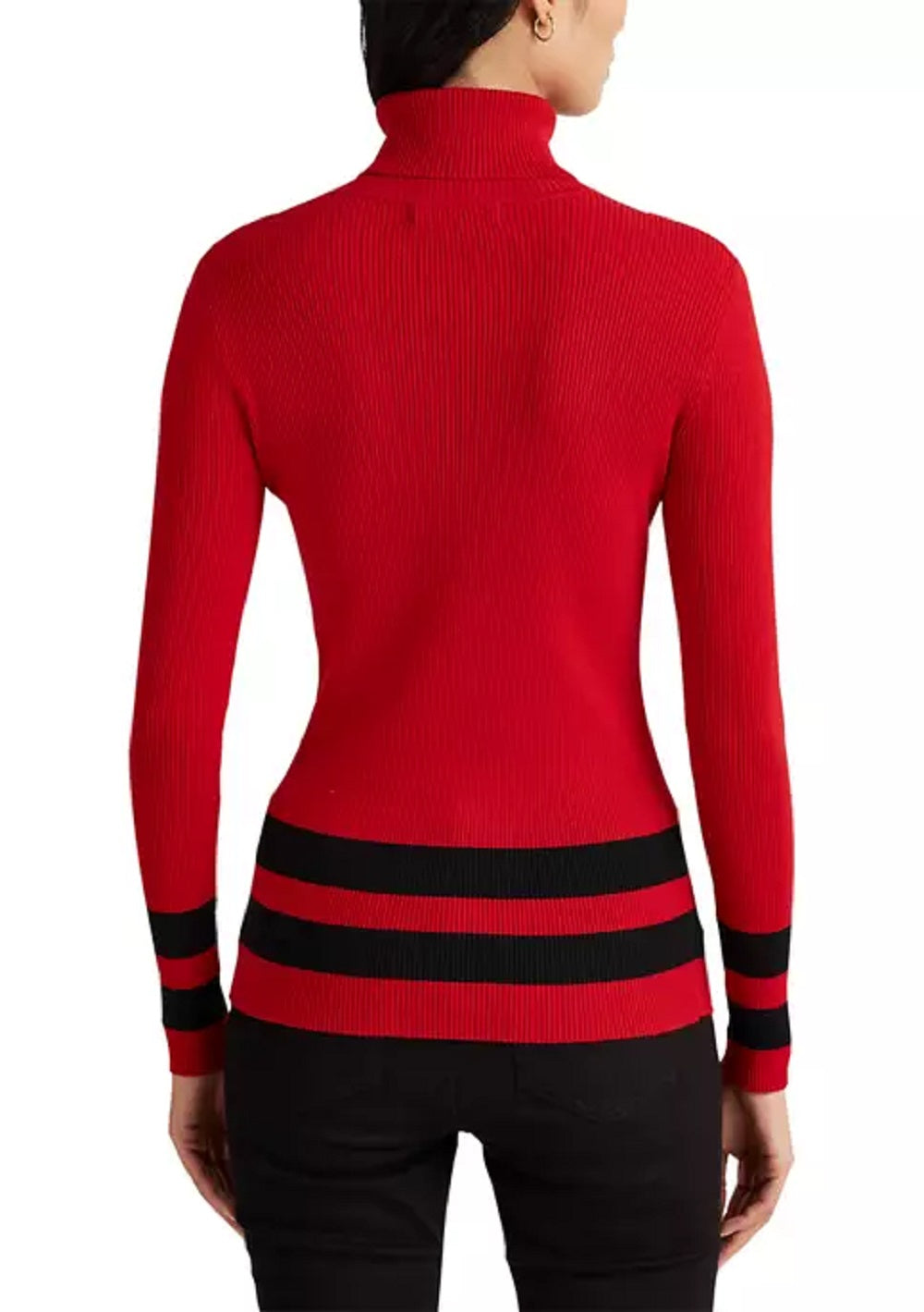 Ralph Lauren Women's Striped Turtleneck Sweater Red Size Large