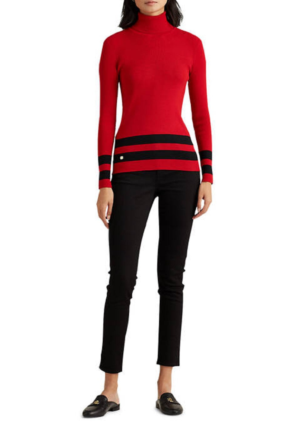 Ralph Lauren Women's Striped Turtleneck Sweater Red Size Large
