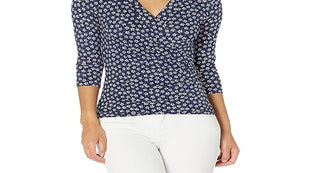 Ralph Lauren Women's Floral Wrap Style Jersey Top Blue Size X-Large