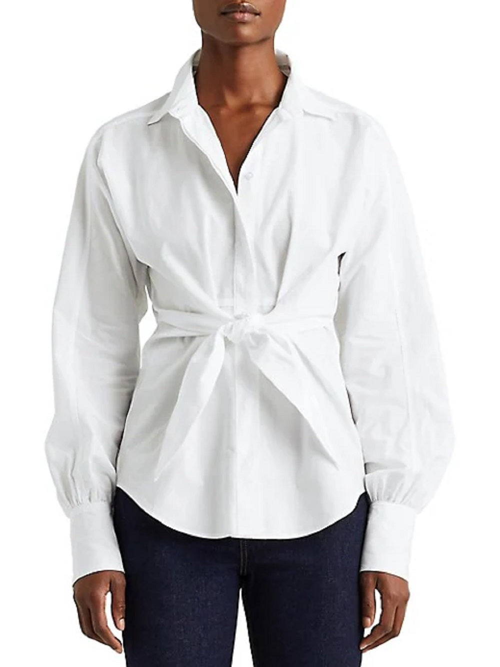 Ralph Lauren Women's Tie Front Cotton Broadcloth Shirt White Size X-Large