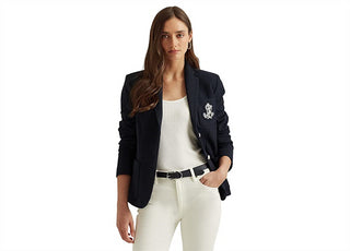 Ralph Lauren Women's Patch Jacquard Blazer Blue Size Large