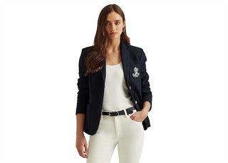 Ralph Lauren Women's Patch Jacquard Blazer Blue Size Medium