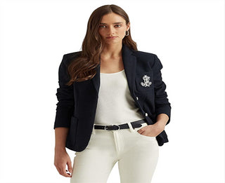 Ralph Lauren Women's Patch Jacquard Blazer Blue Size X-Large