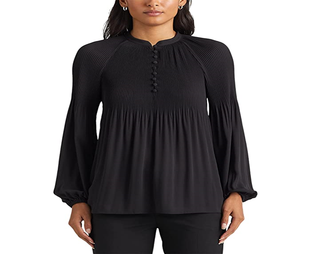 Ralph Lauren Women's Pleated Georgette Blouse Black Size X-Large