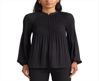 Ralph Lauren Women's Pleated Georgette Blouse Black Size X-Large