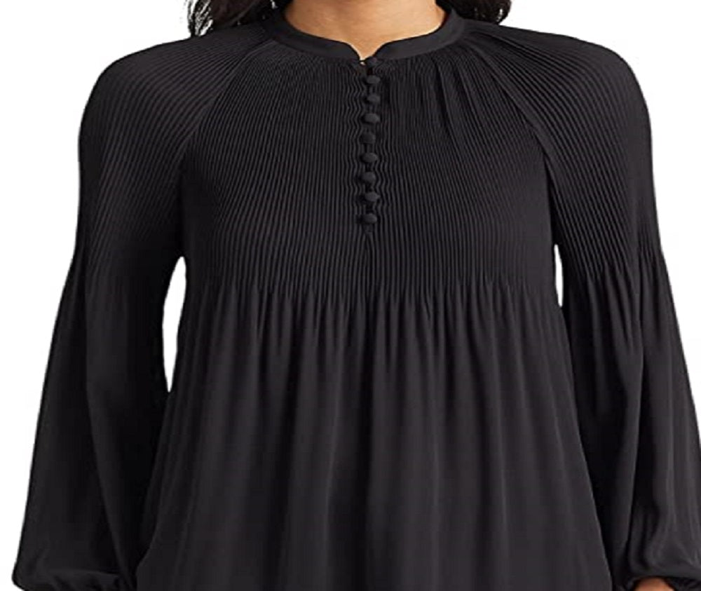 Ralph Lauren Women's Pleated Georgette Blouse Black Size X-Large