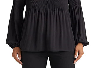 Ralph Lauren Women's Pleated Georgette Blouse Black Size X-Large
