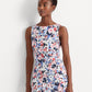 Ralph Lauren Women's Jersey Ruched Fitted Lined Floral Sleeveless Jewel Neck Above The Knee Fit Flare Dress Blue Size 16