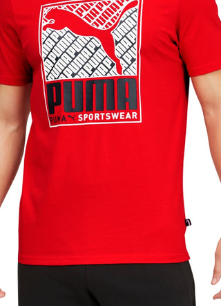 Puma Men's Crosswise Box Logo T-Shirt Red Size Small