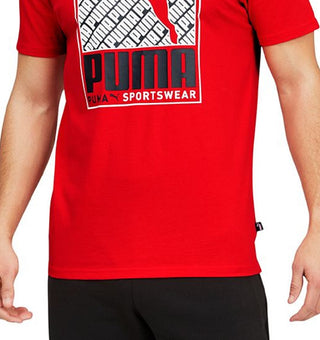 Puma Men's Crosswise Box Logo T-Shirt Red Size Medium