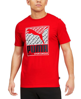 Puma Men's Crosswise Box Logo T-Shirt Red Size Large