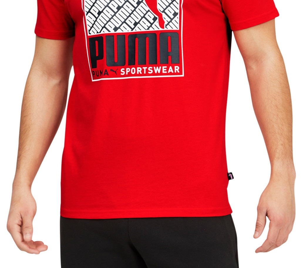 Puma Men's Crosswise Box Logo T-Shirt Red Size Large