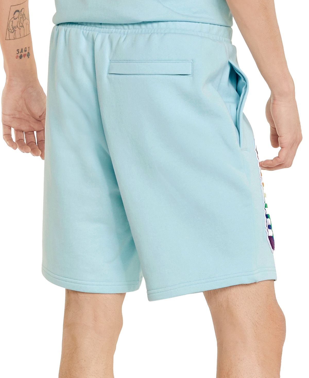 Puma Men's Pride Regular Fit Tufted Chenille Logo French Terry Shorts Blue Size Small