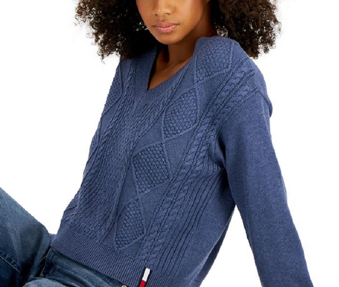 Tommy Jeans Women's Cable Knit Sweater Blue Size X-Large