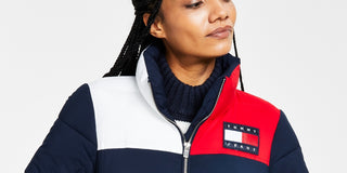 Tommy Jeans Women's Colorblocked Puffer Jacket Blue Size Large