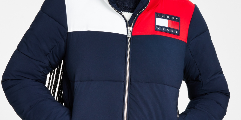 Tommy Jeans Women's Colorblocked Puffer Jacket Blue Size Large