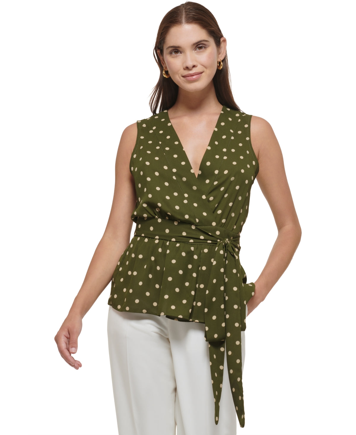 Tommy Hilfiger Women's Sleeveless V Neck Blouse Green Size X Large