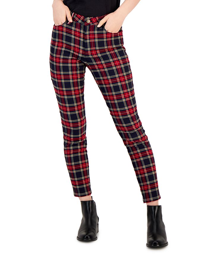 Tommy Hilfiger Women's Tribeca Plaid Print Skinny Pants Blue Size 12