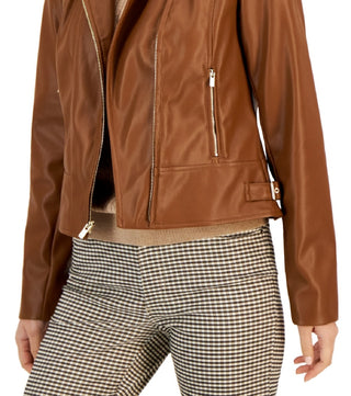 Tommy Hilfiger Women's Faux Leather Moto Jacket Brown Size Medium