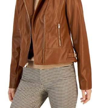 Tommy Hilfiger Women's Faux Leather Moto Jacket Brown Size X Small