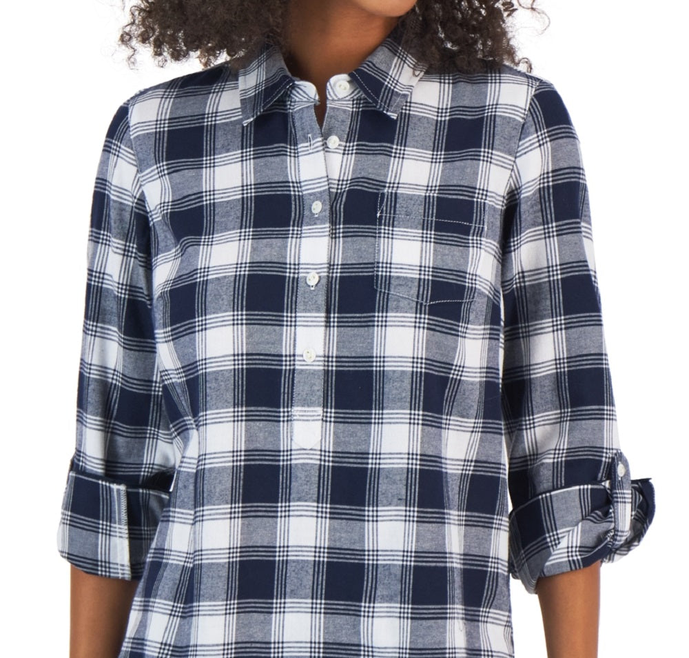 Tommy Hilfiger Women's Patch Pocket 5 Button Top Blue Size Small
