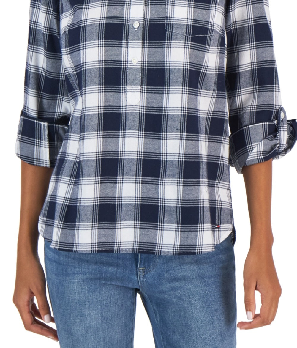 Tommy Hilfiger Women's Patch Pocket 5 Button Top Blue Size Small