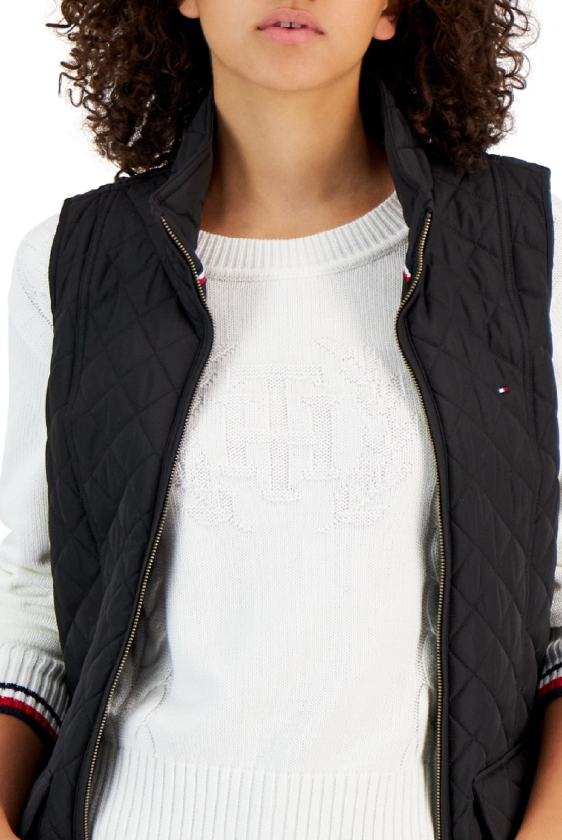 Tommy Hilfiger Women's Quilted Zip Front Vest Black Size Medium