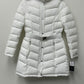 Tommy Hilfiger Women's Belted Faux Fur Trim Hooded Puffer Coat White Size Medium