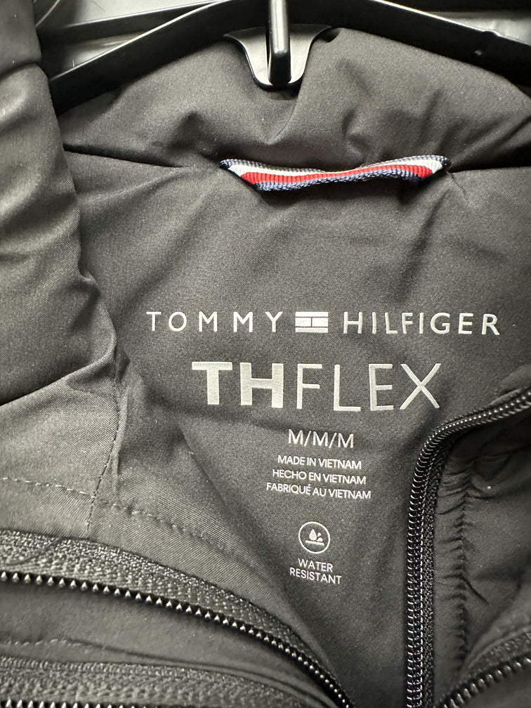 Tommy Hilfiger Women's Belted Faux Fur Trim Hooded Puffer Coat Black Size Medium